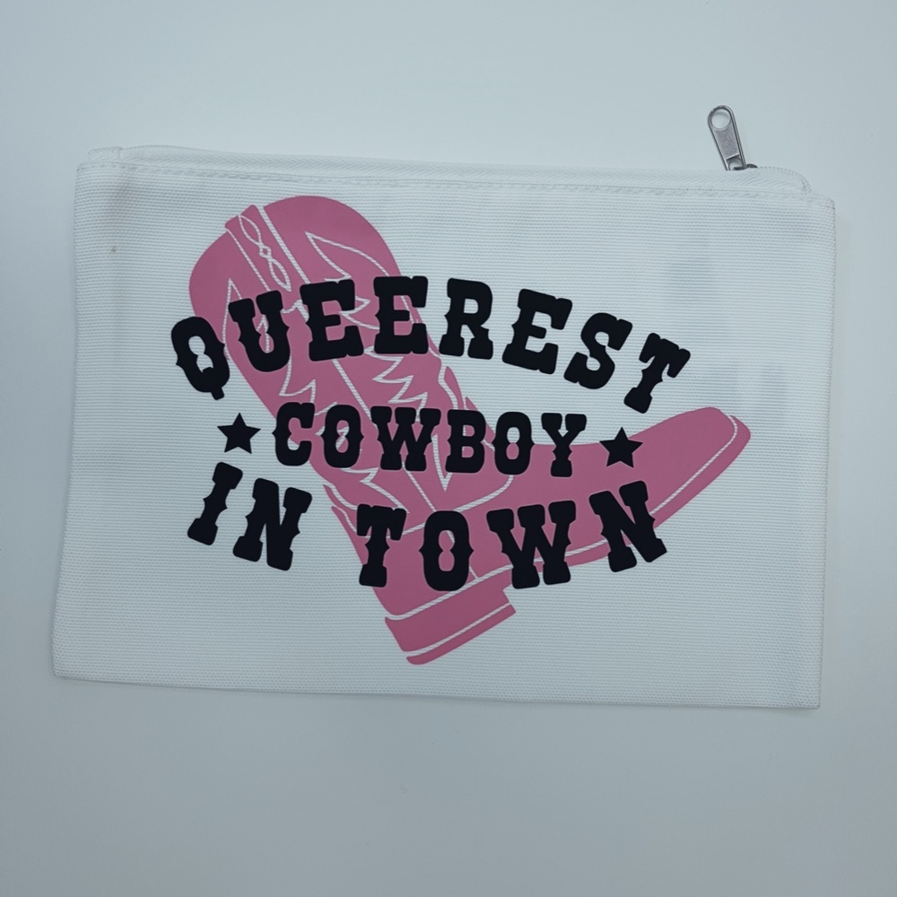 Western Style Queer Cowboy Boot Logo on small cosmetic, travel, multipurpose bag